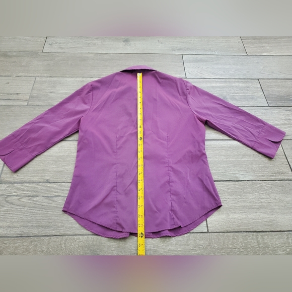 vintage At Last women's cotton blend silky glossy pinkish purple classic shirt M - Picture 6 of 6